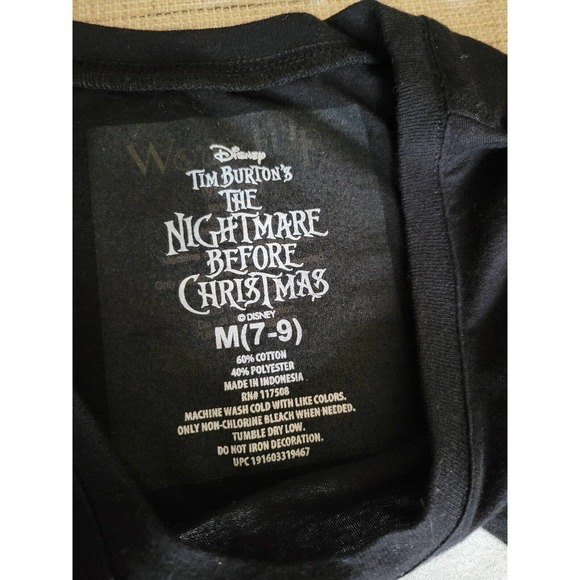 Disney Tim Burtons The Nightmare Before Christmas Junior's Black T-Shirt M 7-9 - Picture 2 of 7